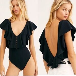 NWT Free People Matilda Black Ruffle
Bodysuit Size XS